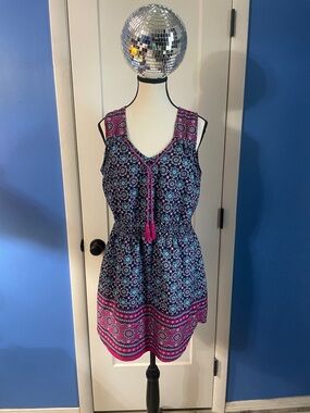 indulge Navy & Pink Printed Tassel Mini Dress